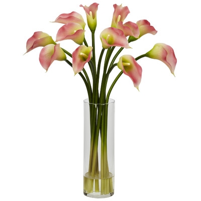 Mini Calla Lily Silk Floral Arrangement in Vase - Image 0