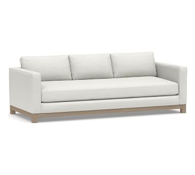 Jake Upholstered Grand Sofa 3x1 96" with Wood Base, Standard Cushions, Basketweave Slub Ivory - Image 0