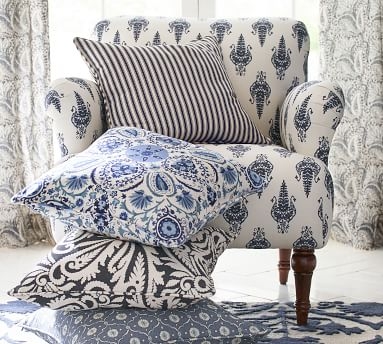 Wynnfield Paisley Print Pillow Cover, 20", Harbor Blue/Ivory - Image 3