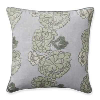 AERIN Stenciled Floral Pillow Cover, 22" X 22", Dove Blue - Image 0