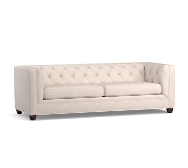 Chesterfield Square Arm Upholstered Sofa 83.5", Polyester Wrapped Cushions, Brushed Crossweave Navy - Image 6