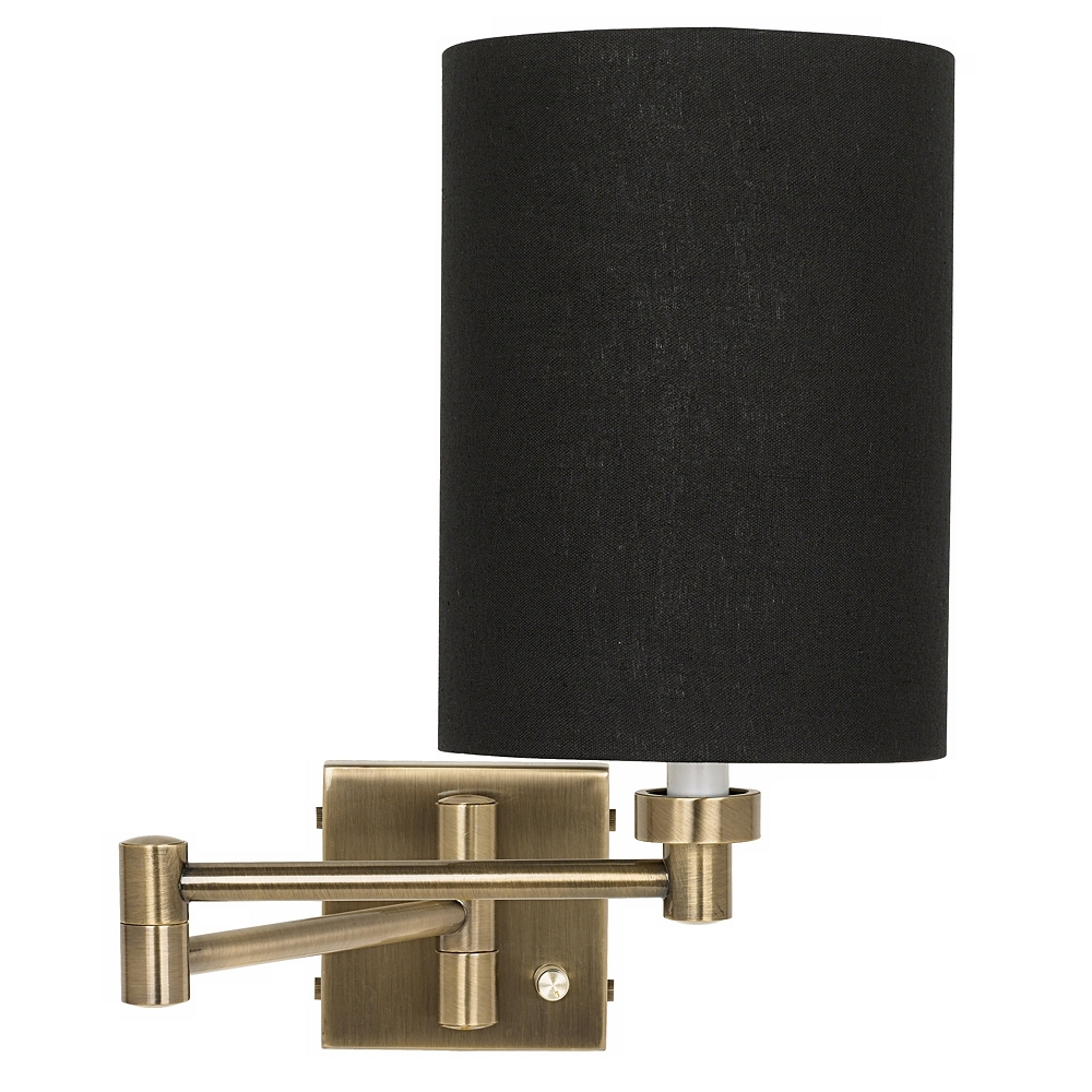 Barnes and Ivy Black Cylinder Shade Antique Brass Plug-In Swing Arm Lamp - Image 0