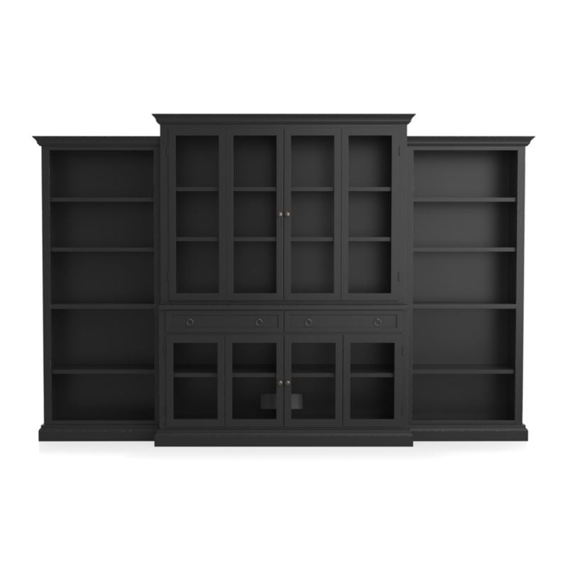 Cameo 4-Piece Modular Bruno Black Glass Door Wall Unit with Open Bookcases - Image 1