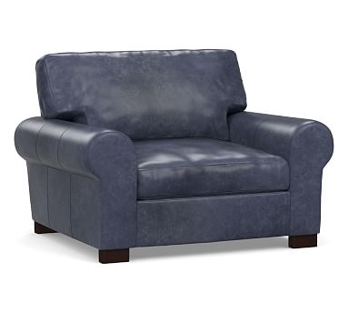 Turner Roll Arm Leather Grand Armchair 48", Down Blend Wrapped Cushions, Statesville Indigo Blue - Image 0