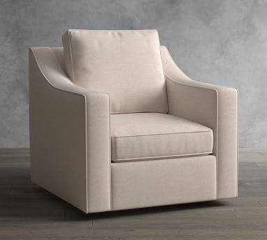 Cameron Slope Arm Upholstered Swivel Armchair, Polyester Wrapped Cushions, Brushed Crossweave Light Gray - Image 1