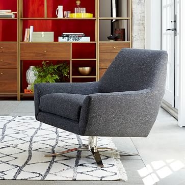 Lucas Swivel Base Chair, Chenille Tweed, Nightshade, Polished Nickel, Poly - Image 3