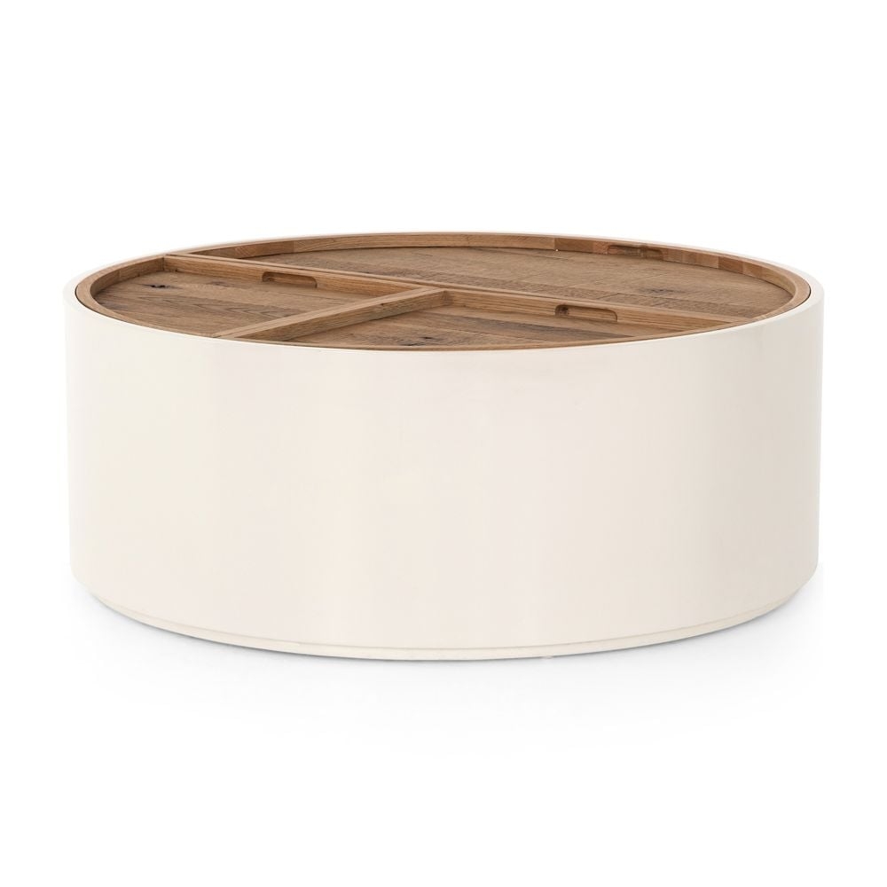 Dean White and Oak 42" Round Storage Coffee Table - Image 0