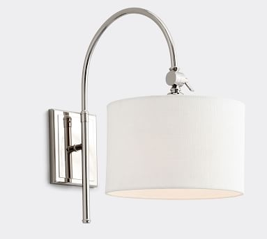 Linen Drum Shade with Nickel Classic Arc Sconce - Image 2