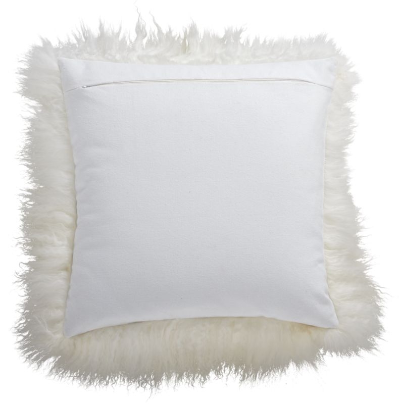 16" Mongolian Sheepskin White Fur Pillow with Down-Alternative Insert - Image 4