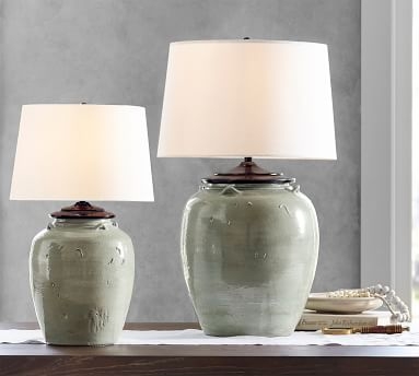 Courtney Ceramic 29" Table Lamp, Large Seafoam Base with Large Tapered Gallery Shade, White - Image 2