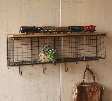 Wood Shelf With Four Wire Mesh Cubbies - Image 0