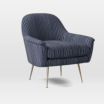 Phoebe Midcentury Chair, Poly, Chalk Stripe, Midnight White, Brass - Image 0