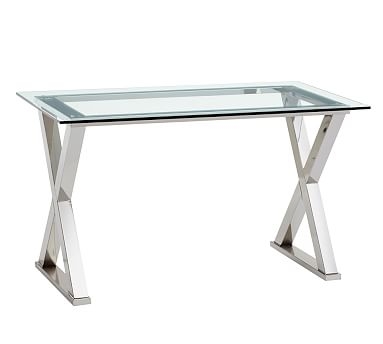Ava Metal &amp; Glass Desk, Polished Nickel finish - Image 0