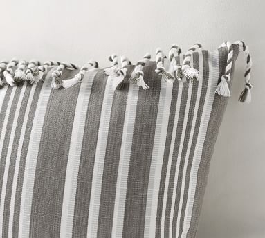 Outdoor Melilla Fringe Lumbar Pillow, 14 x 20", Gray Multi - Image 1