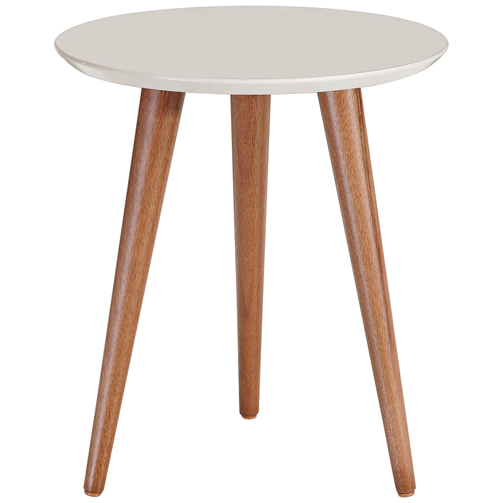 Moore 17 1/4" Wide Off-White and Wood Round End Table - Style # 69T22 - Image 0