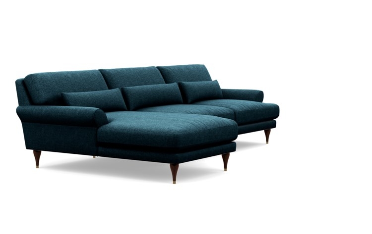 Maxwell Left Sectional with Blue Indigo Fabric and Oiled Walnut with Brass Cap legs - Image 1