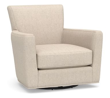 Irving Square Arm Upholstered Swivel Armchair, Polyester Wrapped Cushions, Performance Everydaylinen(TM) Oatmeal - Image 0