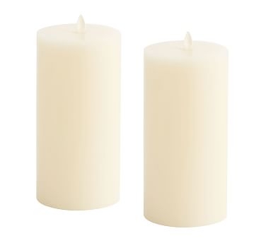 Premium Flickering Flameless Wax Pillar Candle, Set of 2, 3"x6" - Ivory - Image 0