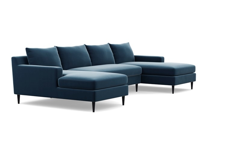 Sloan U-Sectional with Sapphire Fabric, Painted Black legs, and Bench Cushion - Image 1