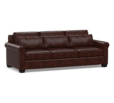 York Deep Seat Roll Arm Leather Grand Sofa 98", Polyester Wrapped Cushions, Legacy Tobacco - Image 2