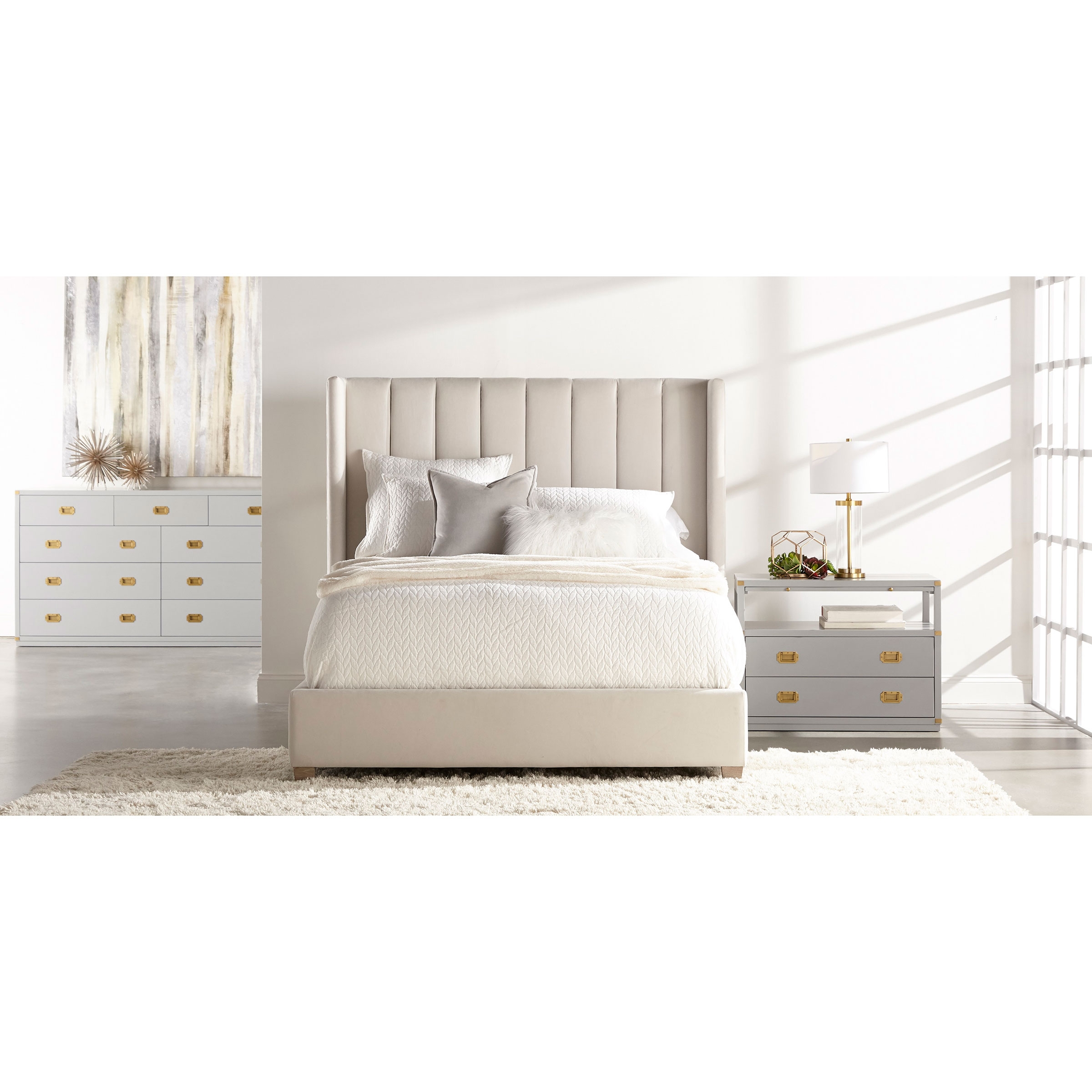 Bobby Modern Classic 2-Drawer Brushed Gold Pulls Dove Grey Nightstand - Image 4