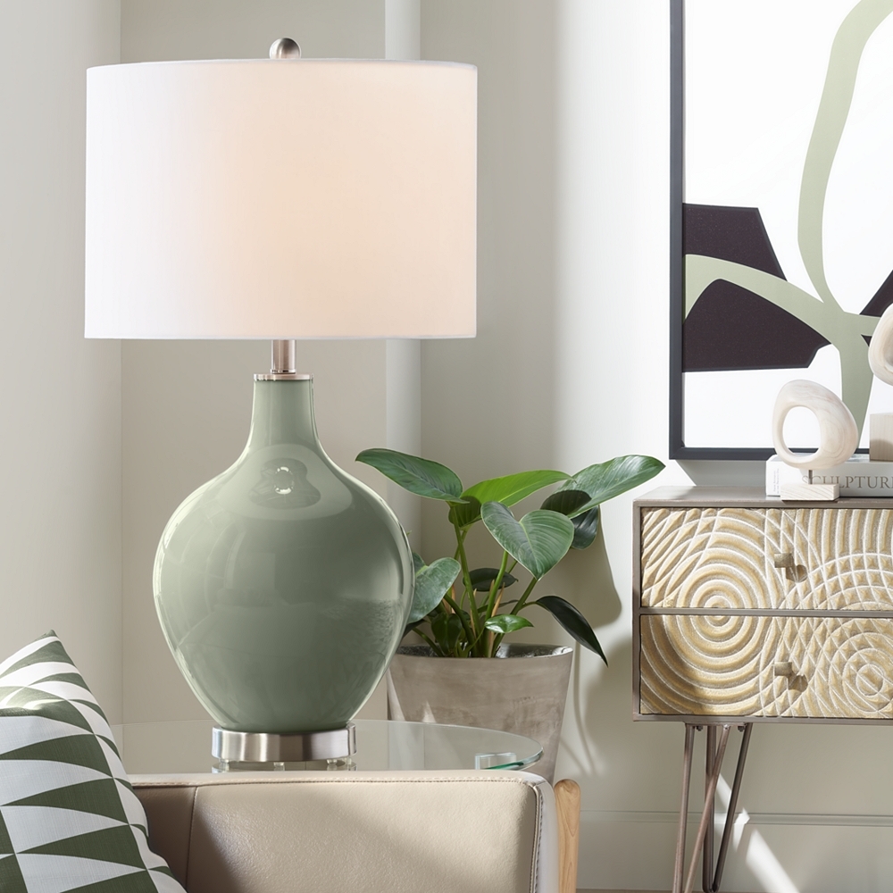 Color Plus Ovo 28 1/2" High Deep Lichen Green Glass Table Lamp - Image 0