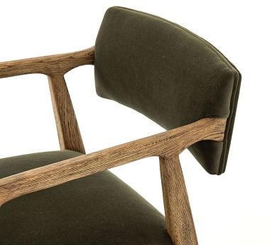 Belden Velvet Desk Chair, Oak, Olive - Image 1