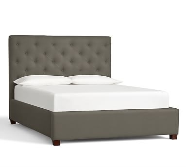 Lorraine Tufted Upholstered Low Bed, King, Textured Basketweave Metal Gray - Image 2