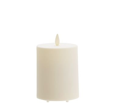 Premium Flickering Flameless Outdoor Wax Pillar Candle, 3"x4" - Ivory - Image 0