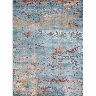 Louisburg Abstract Soft and Plush Blue/Beige Area Rug - Image 0