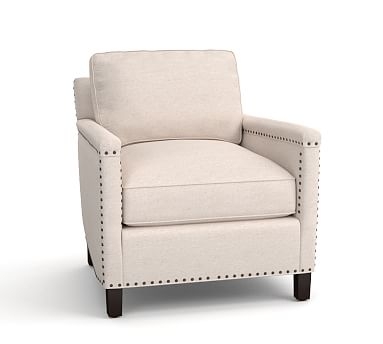 Tyler Square Arm Upholstered Armchair with Nailheads, Down Blend Wrapped Cushions, Performance Heathered Tweed Ivory - Image 2