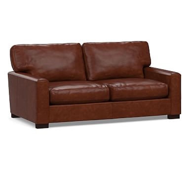 Turner Square Arm Leather Loveseat 2-Seater 73.5", Down Blend Wrapped Cushions, Statesville Molasses - Image 2