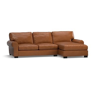 Turner Roll Arm Leather Left Arm Sofa with Chaise Sectional, Down Blend Wrapped Cushions, Vintage Caramel - Image 2