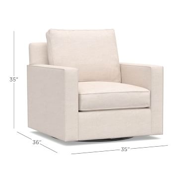 Cameron Square Arm Upholstered Swivel Armchair, Polyester Wrapped Cushions, Performance Heathered Tweed Pebble - Image 2