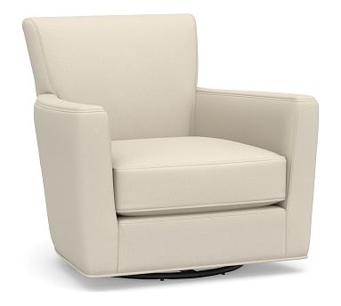 Irving Square Arm Upholstered Swivel Armchair without Nailheads, Polyester Wrapped Cushions, Performance Brushed Basketweave Ivory - Image 0