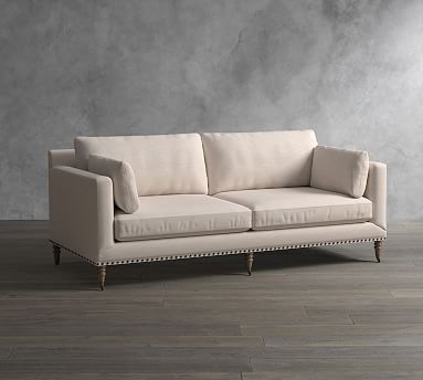Tallulah Upholstered Grand Sofa 95", Down Blend Wrapped Cushions, Performance Chateau Basketweave Light Gray - Image 1
