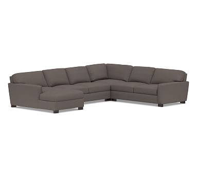 Turner Square Arm Upholstered Right Arm 4-Piece Chaise Sectional, Down Blend Wrapped Cushions, Performance Brushed Basketweave Charcoal - Image 0