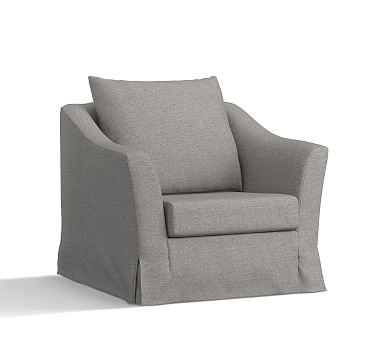 SoMa Brady Slope Arm Slipcovered Armchair, Polyester Wrapped Cushions, Performance Slub Cotton White - Image 1