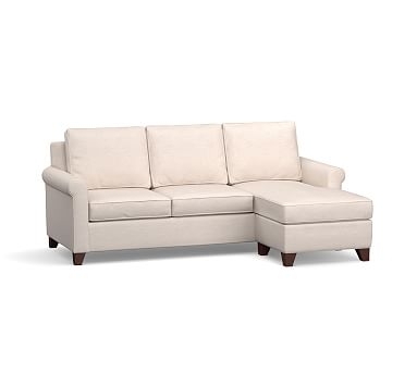 Cameron Roll Arm Upholstered Sleeper Sofa with Reversible Storage Chaise Sectional, Polyester Wrapped Cushions, Basketweave Slub Ivory - Image 0