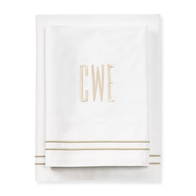 White Hotel Bedding, Sheet Set, Two-Line, Full/Queen, Sand - Image 1