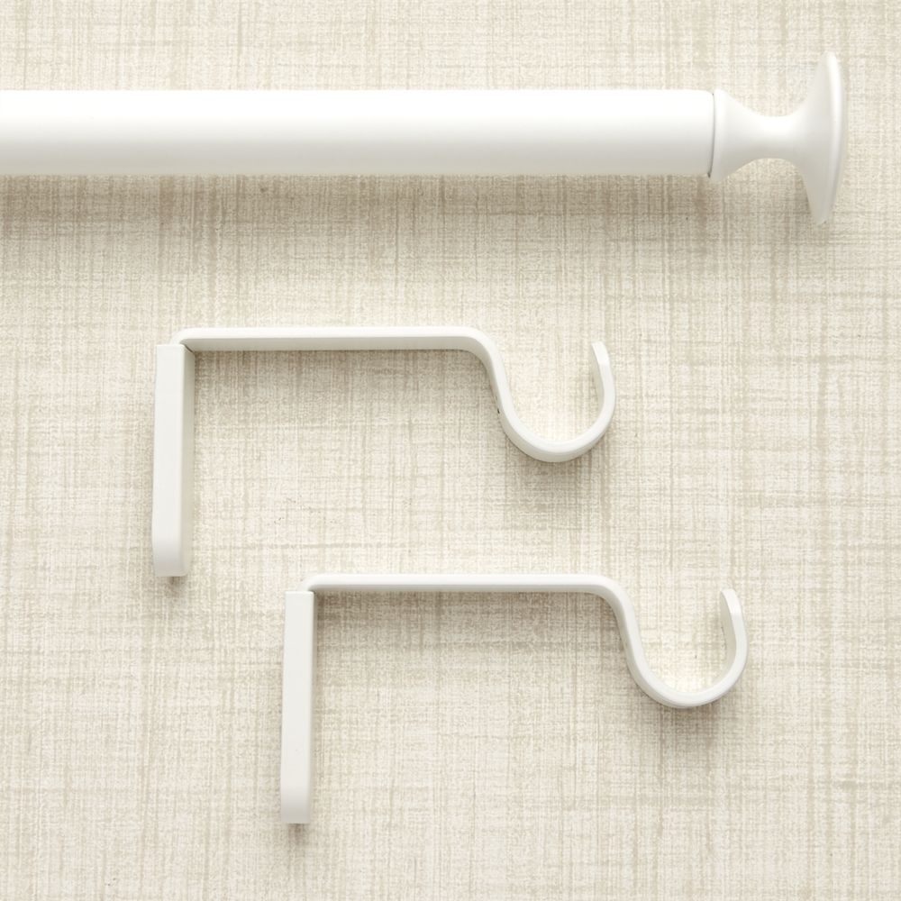 White .75" Curtain Rod and Round End Cap Finials Set 48"-88" - Image 0