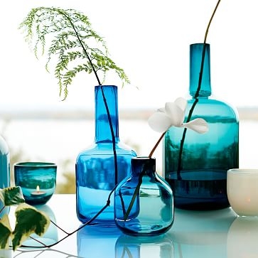 Pure Glass Vase, Wide Jar, 9", Opal Mediterranean Blue - Image 3