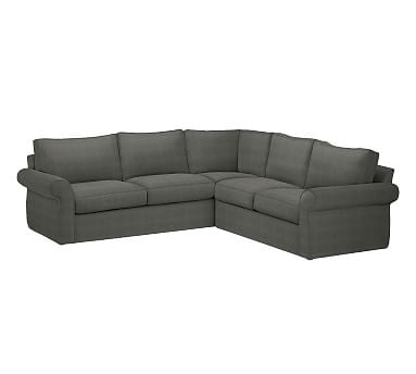 Pearce Roll Arm Slipcovered 2-Piece L-Shaped Sectional, Down Blend Wrapped Cushions, Performance Tweed Slate - Image 0