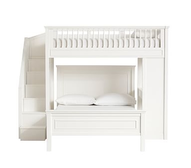 Fillmore Stair Loft Bed & Full Lower Bed Set, Simply White - Image 1