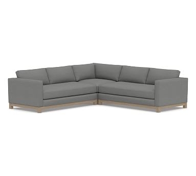 Jake Upholstered 3-Piece L-Shaped Corner Sectional 2x1, Wood Legs, Polyester Wrapped Cushions, Basketweave Slub Charcoal - Image 0