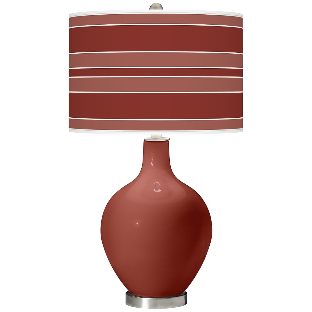 Color Plus Ovo 28 1/2" Bold Stripe Shade Madeira Red Table Lamp - Image 0