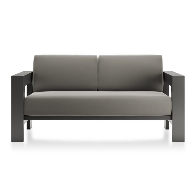 Walker 63" Metal Outdoor Loveseat with Graphite Sunbrella ® Cushions - Image 0