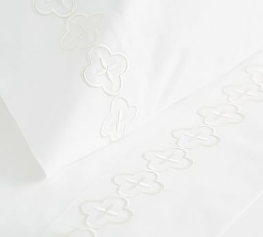 Trellis Embroidered Organic Sheet Set, King, Gray Mist - Image 4