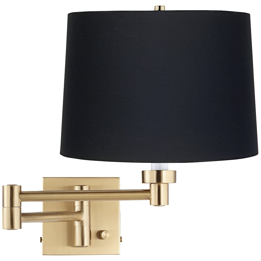 Barnes and Ivy Alta Square Black Drum Warm Gold Swing Arm Plug-In Wall Lamp - Image 0