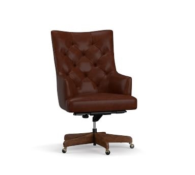 Radcliffe Tufted Leather Swivel Desk Chair, Rustic Brown Base, Burnished Bourbon - Image 3